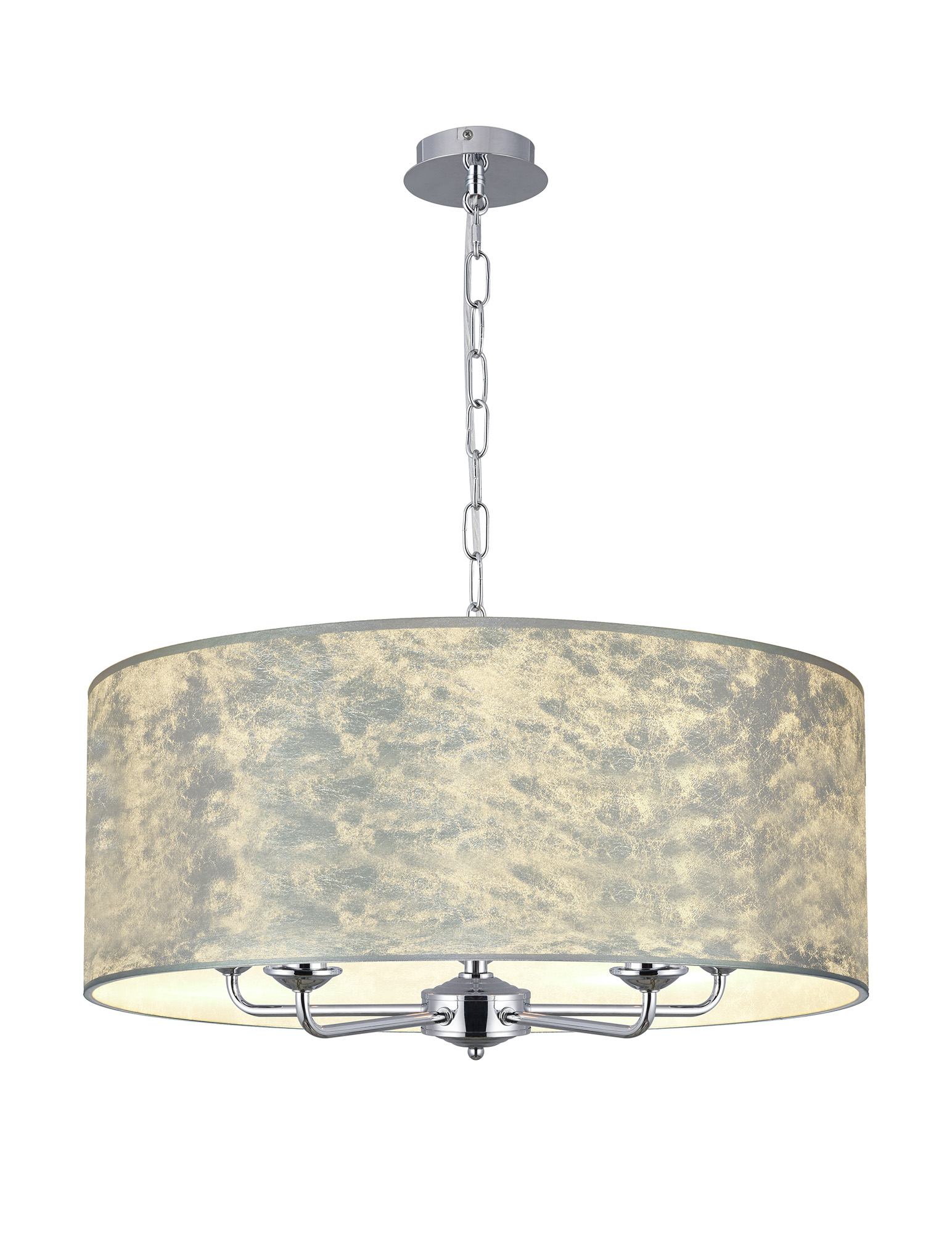 DK0659  Banyan 60cm 5 Light Pendant Polished Chrome; Silver Leaf